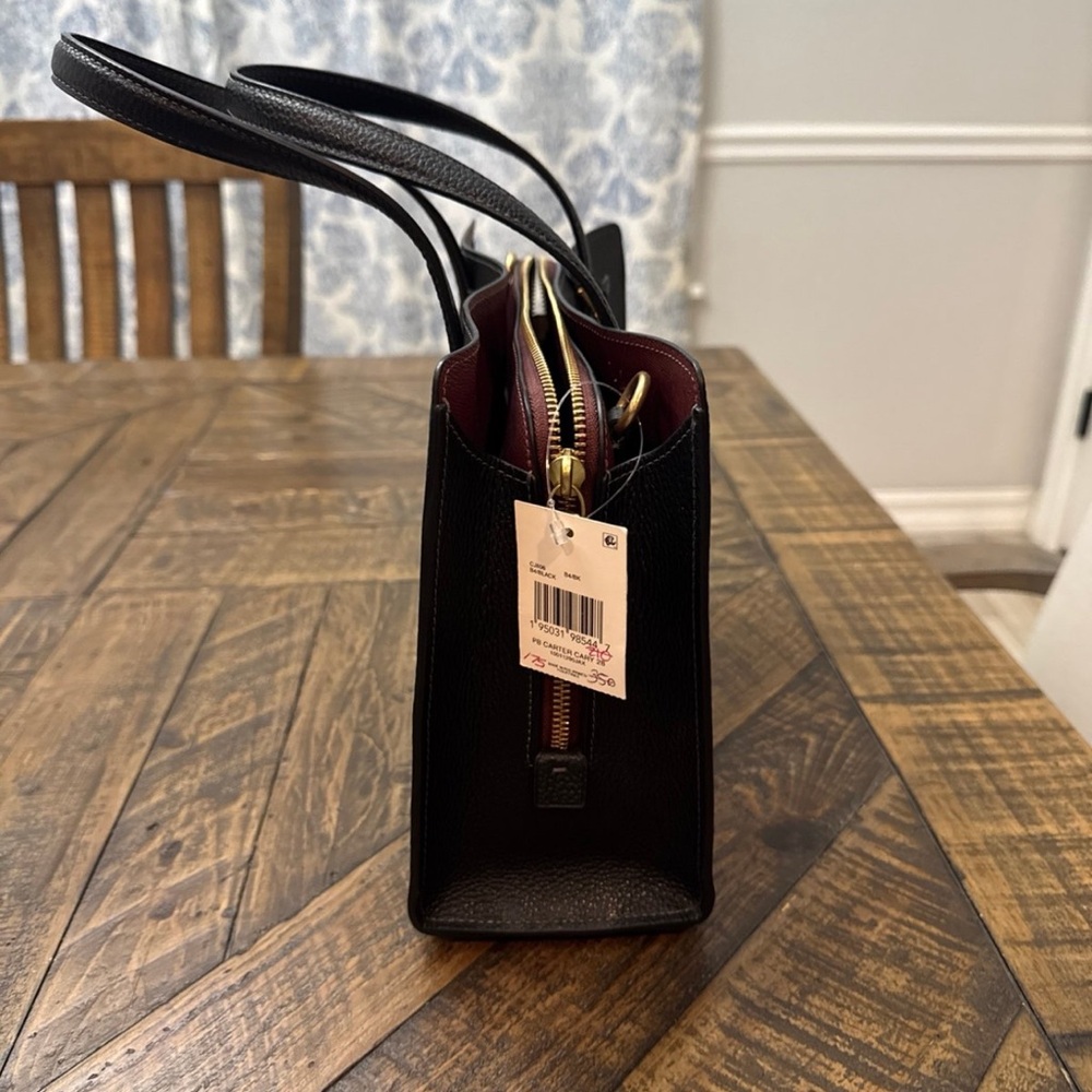 Coach Black and Burgundy Leather Tote - Coach PB Carter Cary 28 - Picture 3 of 7
